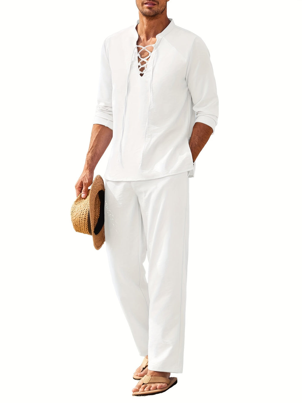 Two-piece linen set for men – Milo-White-S-Nora Luxe