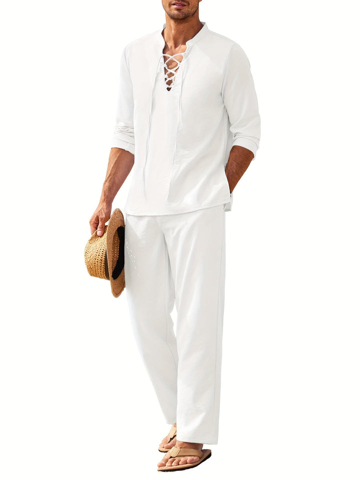 Two-piece linen set for men – Milo-White-S-Nora Luxe