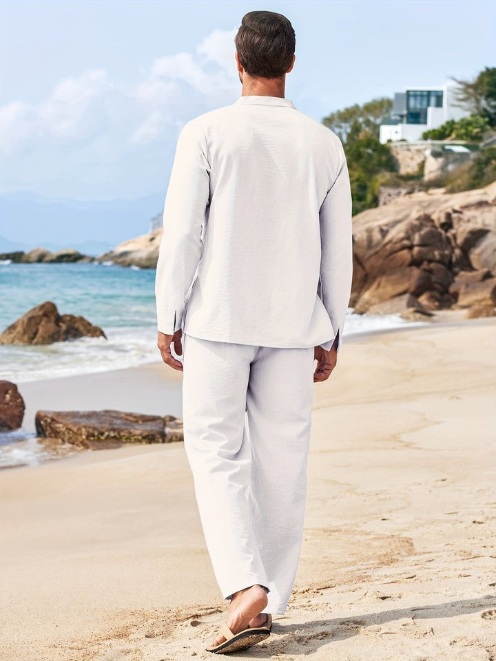 Two-piece linen set for men – Milo-White-S-Nora Luxe