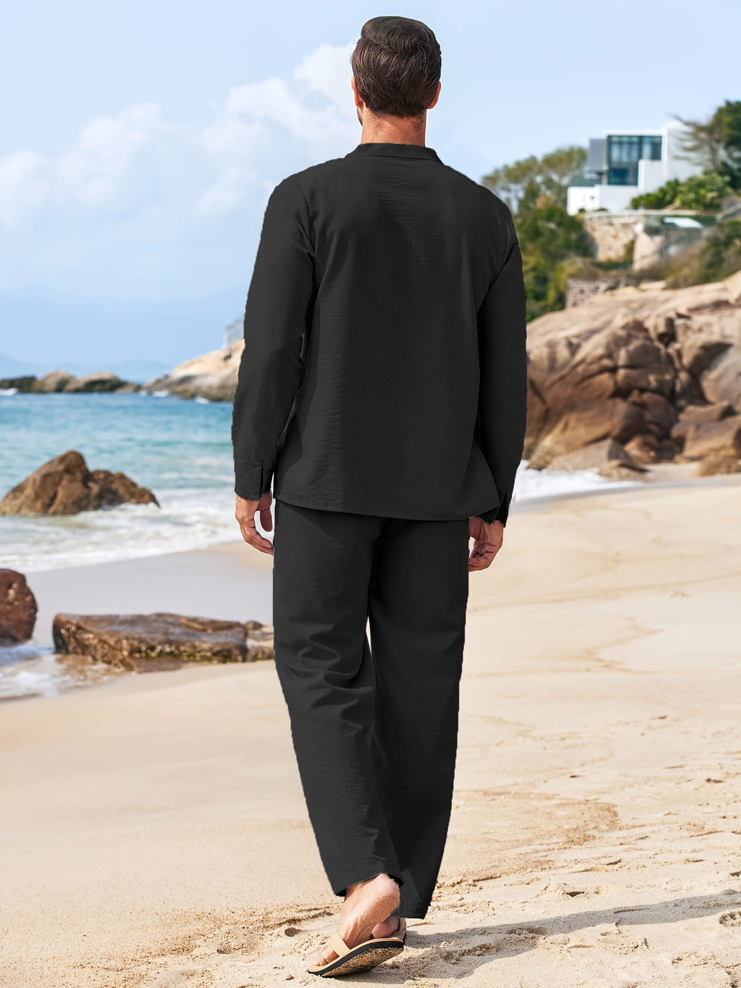 Two-piece linen set for men – Milo-White-S-Nora Luxe
