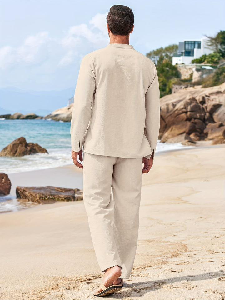 Two-piece linen set for men – Milo-White-S-Nora Luxe