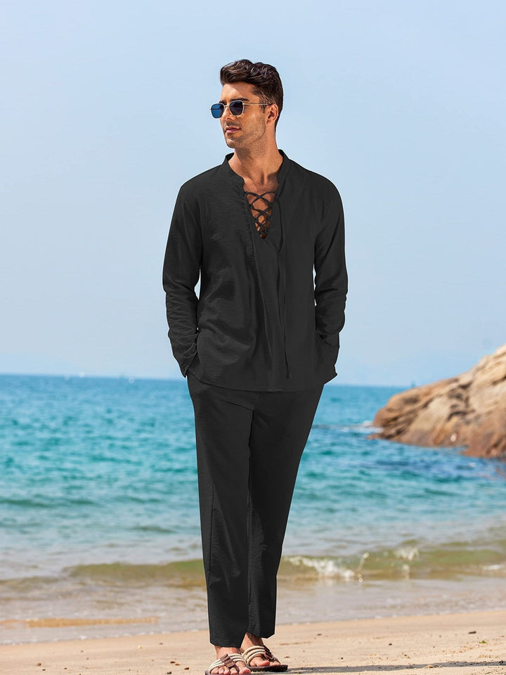 Two-piece linen set for men – Milo-White-S-Nora Luxe