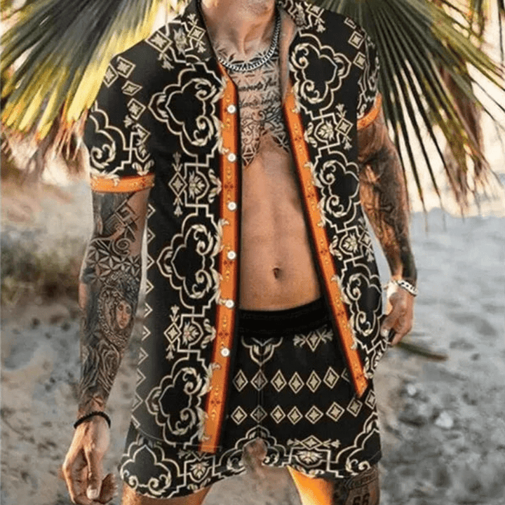 Two-piece men's summer set with patchwork print – Malik-Style 10-M-The Livary