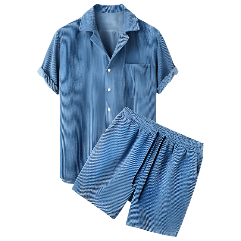 Two-Piece Men's Velvet Summer Set - Fabio-Blue-The Livary