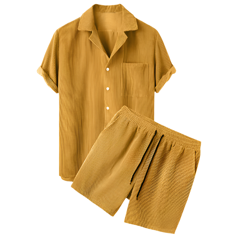 Two-Piece Men's Velvet Summer Set - Fabio-Orange-The Livary