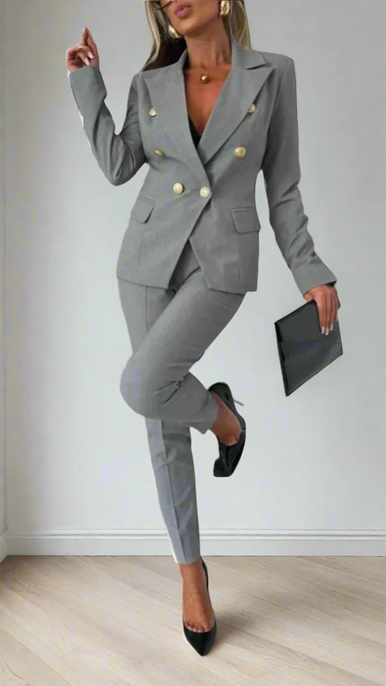 Two-Piece Set for Women – Top and Trousers in Modern Look – Soraya-Grey-S-The Livary