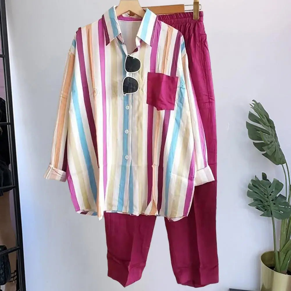 Two-piece summer set made of linen Loose shirt & Wide trousers - Zayenne-Rose pink-S-Nora Luxe