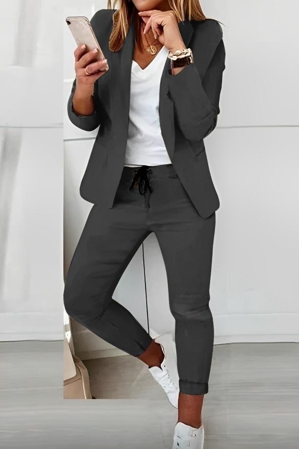 Two-piece women's blazer set for everyday wear & events – Alina-Dark grey-S-Nora Luxe