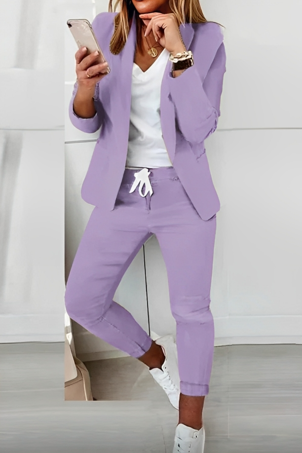Two-piece women's blazer set for everyday wear & events – Alina-Purple-S-Nora Luxe