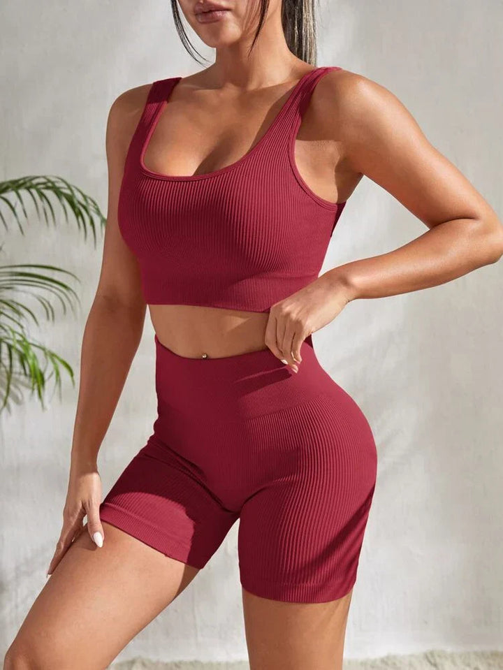 Two-piece women's fitness set with shorts & sports top – Sienna-Black-S-Nora Luxe