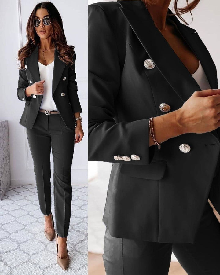 Two-piece women's slim-fit set for modern business looks – Valentina-Black-S-Nora Luxe