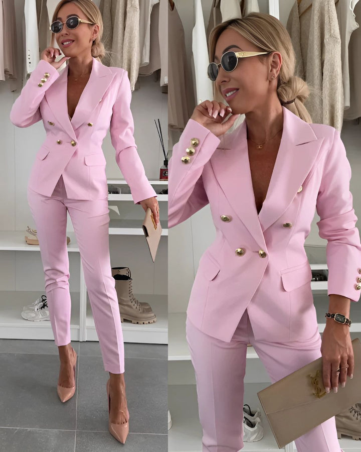 Two-piece women's slim-fit set for modern business looks – Valentina-Pink-S-Nora Luxe