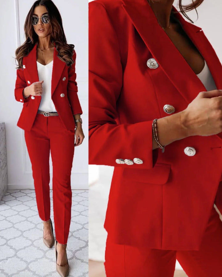 Two-piece women's slim-fit set for modern business looks – Valentina-Red-S-Nora Luxe