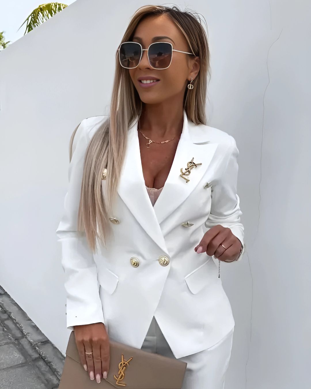 Two-piece women's slim-fit set for modern business looks – Valentina-White-S-Nora Luxe