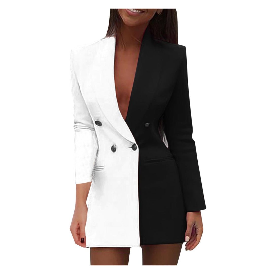 Two-tone blazer dress – Emilia-White Black-S-Nora Luxe
