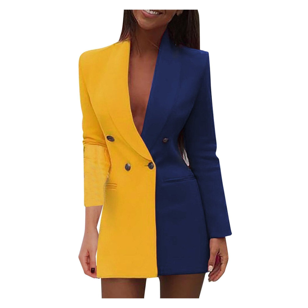 Two-tone blazer dress – Emilia-Yellow Blue-S-Nora Luxe