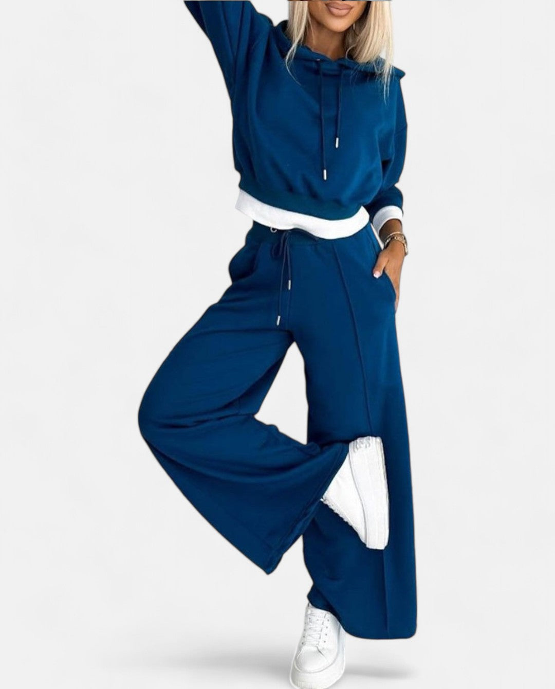 Two-Tone Hoodie Set with Wide Legs - Isabelle-Black-S-Nora Luxe