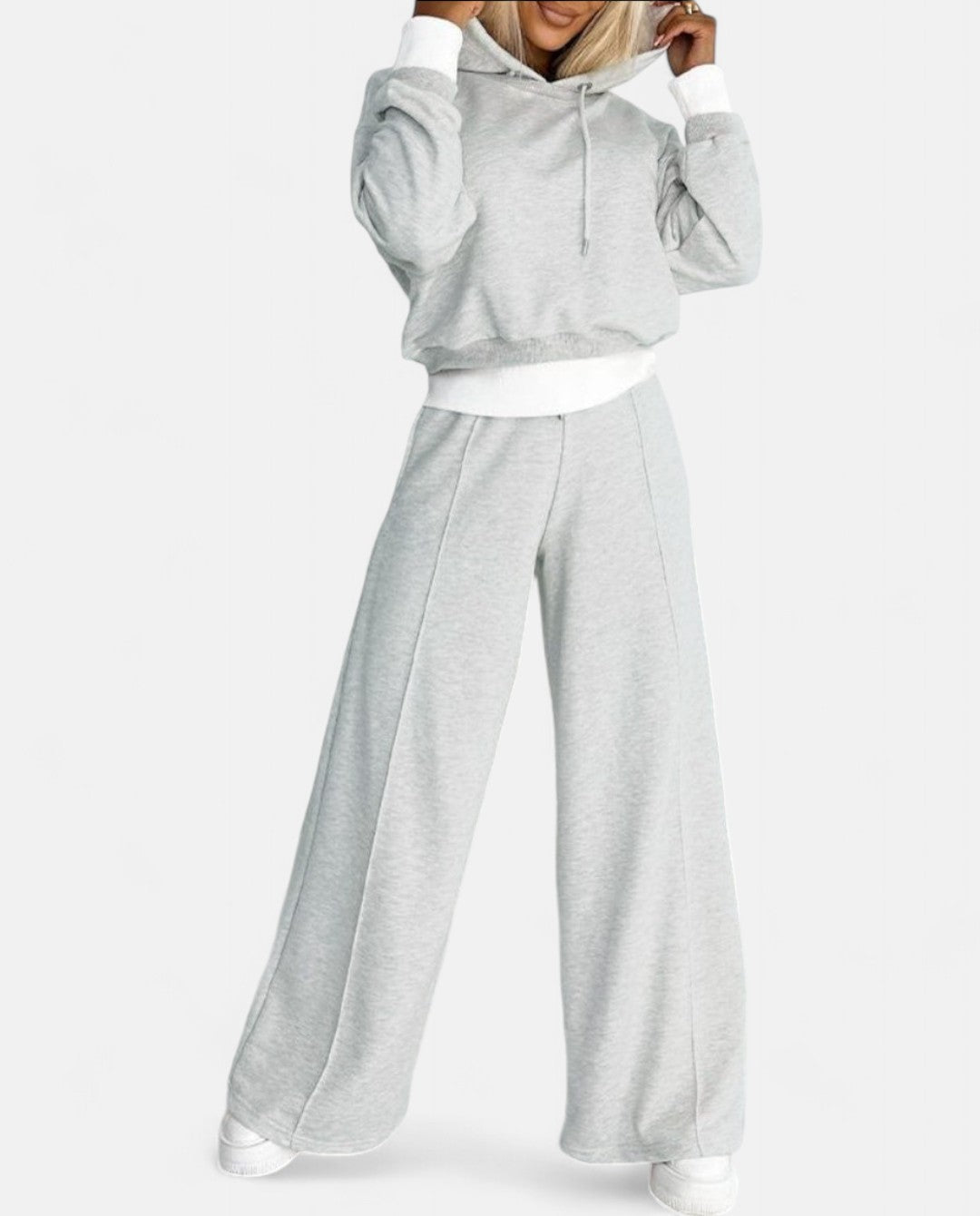 Two-Tone Hoodie Set with Wide Legs - Isabelle-Black-S-Nora Luxe
