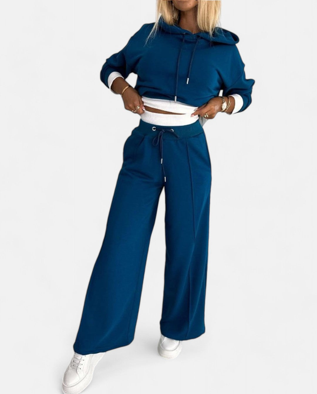 Two-Tone Hoodie Set with Wide Legs - Isabelle-Blue-S-Nora Luxe