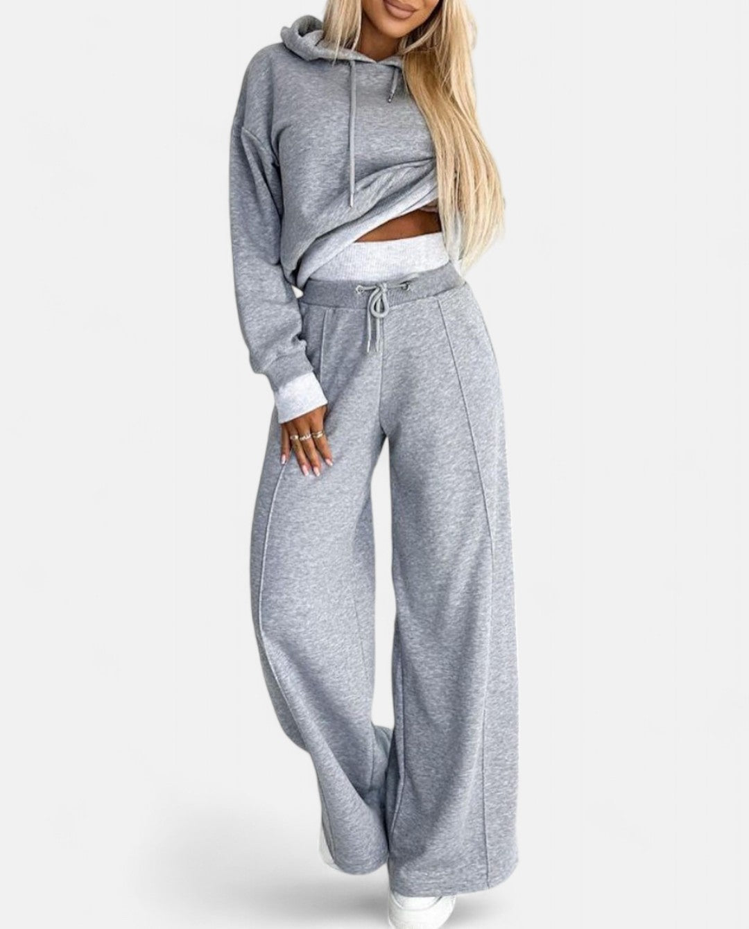 Two-Tone Hoodie Set with Wide Legs - Isabelle-Gray-S-Nora Luxe
