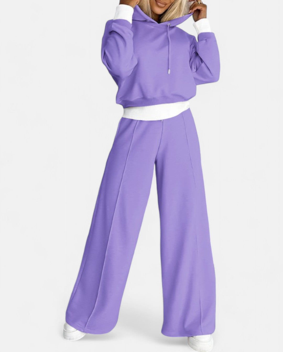 Two-Tone Hoodie Set with Wide Legs - Isabelle-Purple-S-Nora Luxe