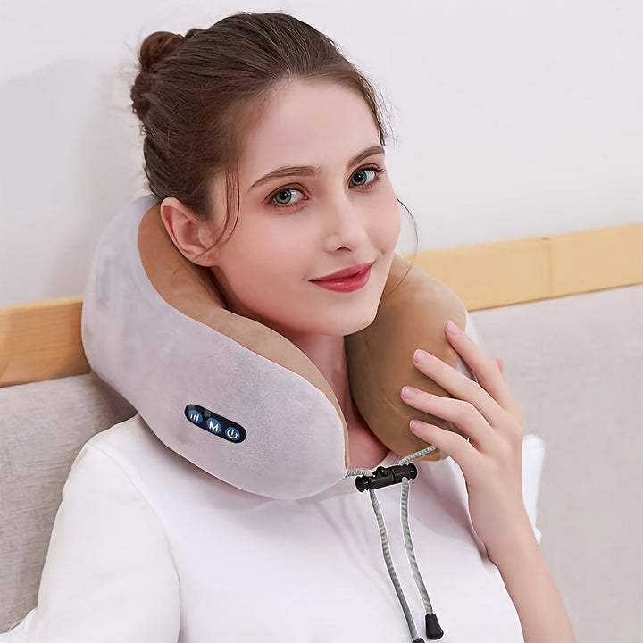 U-shaped Neck Pillow with Memory Foam & USB Rechargeable Heating - NeckEase Pro-Nora Luxe