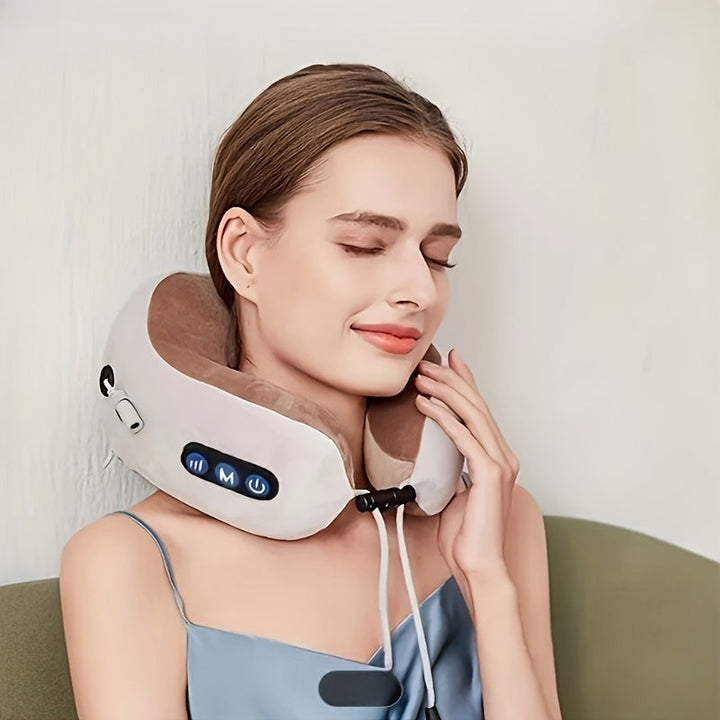 U-shaped Neck Pillow with Memory Foam & USB Rechargeable Heating - NeckEase Pro-Nora Luxe