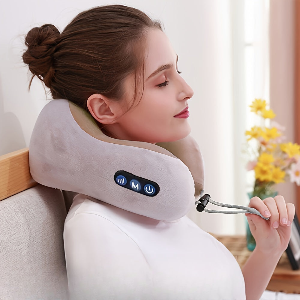 U-shaped Neck Pillow with Memory Foam & USB Rechargeable Heating - NeckEase Pro-Nora Luxe