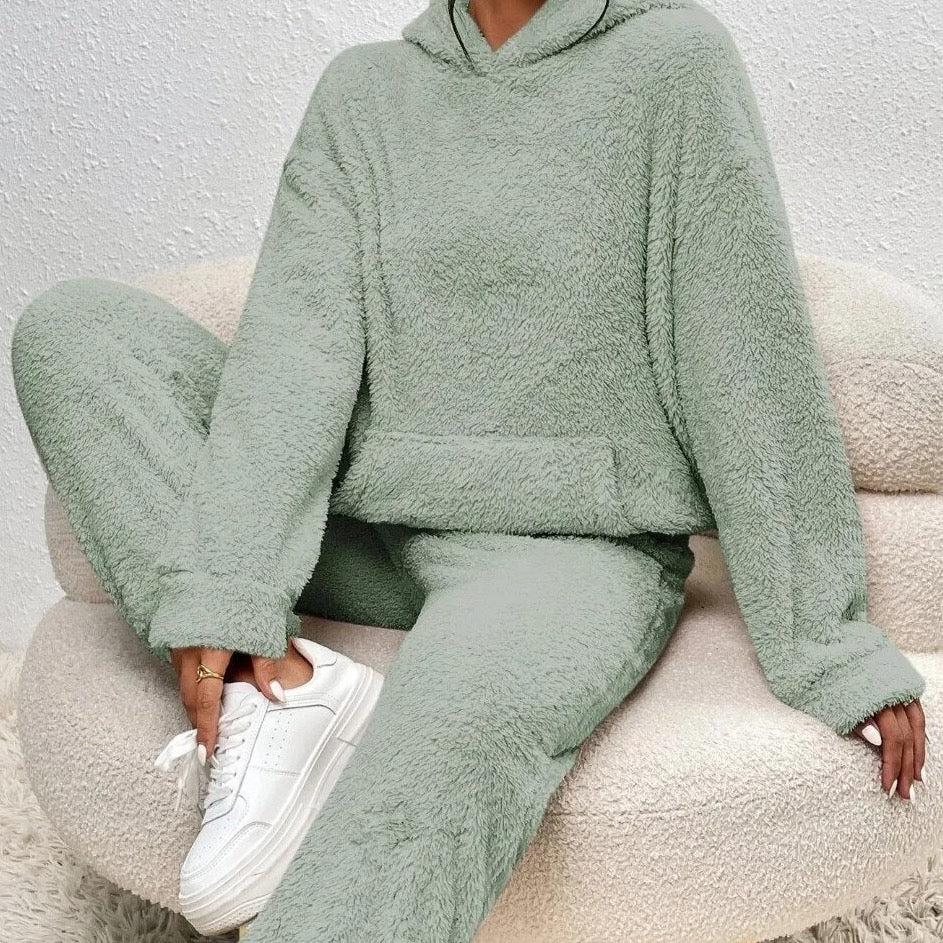 Ultra-Comfortable Teddy Loungewear with Hood - Lana-Green-XS-Nora Luxe