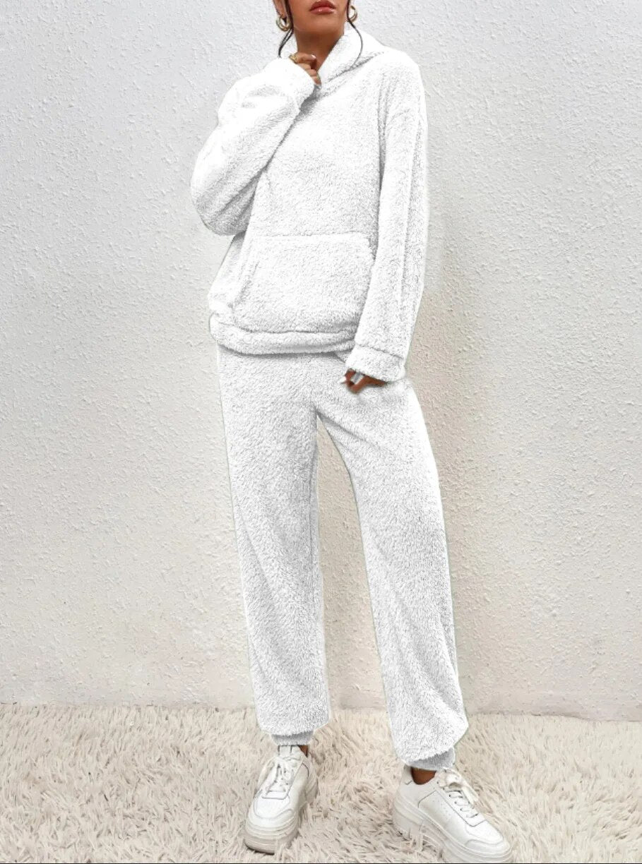 Ultra-Comfortable Teddy Loungewear with Hood - Lana-White-XS-Nora Luxe