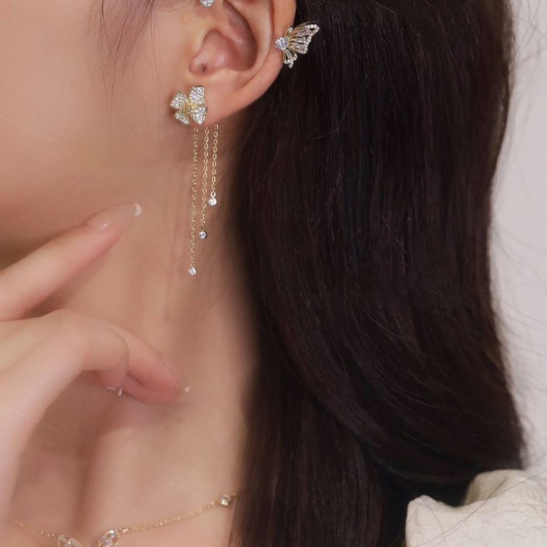 Unique Butterfly Earrings - Aurelia-Silver-Only links-Nora Luxe