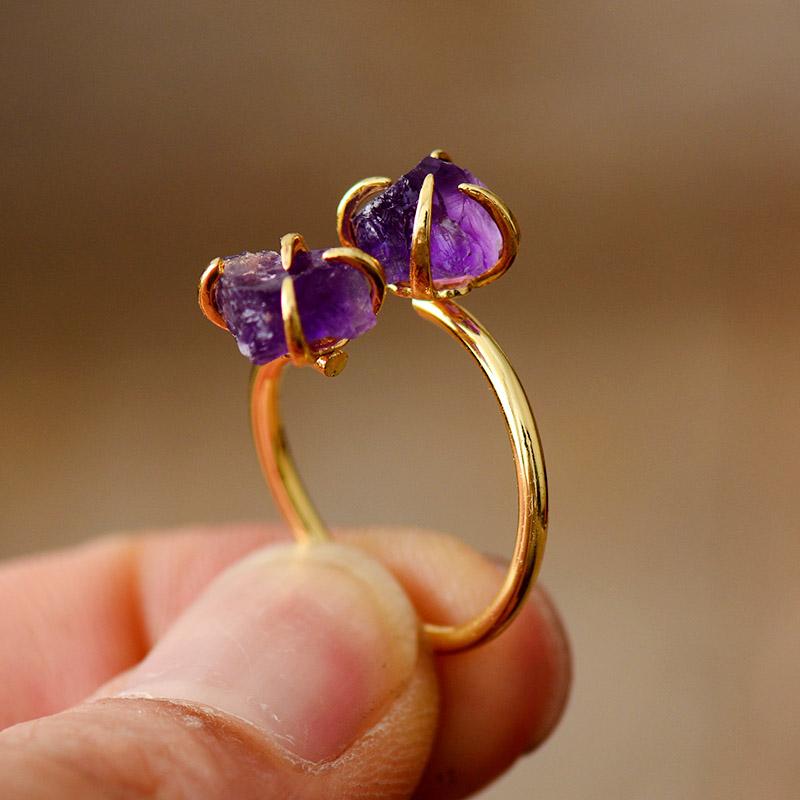 Unique Raw Gemstone Ring - Mira-Amethyst-Nora Luxe