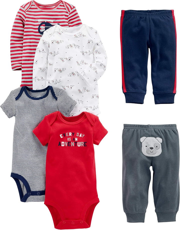 Unisex Baby 6-Piece Clothing Set-Multicolor/Bear/Dogs/Stripe/Text Print-0-3 months-Nora Luxe
