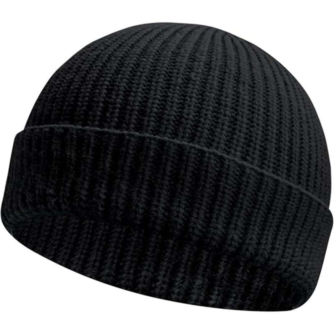 Unisex Knitted Hat with Low Turn-Up – Robin-Black-Nora Luxe