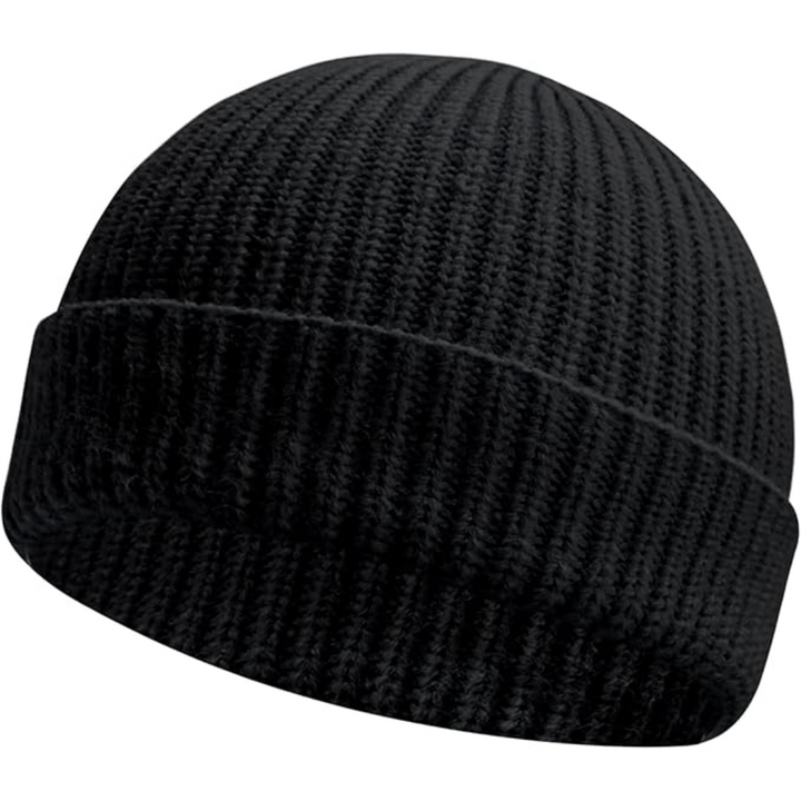 Unisex Knitted Hat with Low Turn-Up – Robin-Black-Nora Luxe