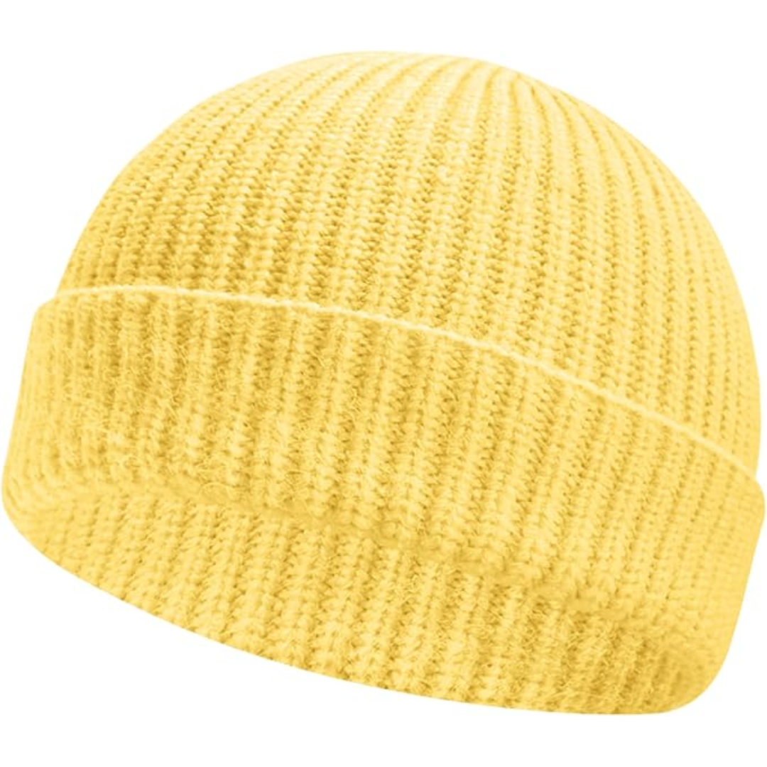 Unisex Knitted Hat with Low Turn-Up – Robin-Yellow-Nora Luxe