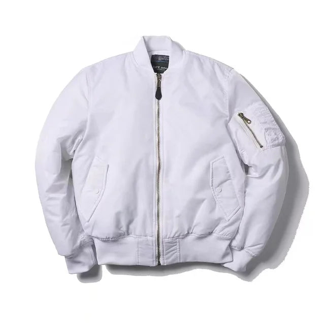 Unisex Premium Bomber Jacket with Zip - Alex-White-XXS-Nora Luxe