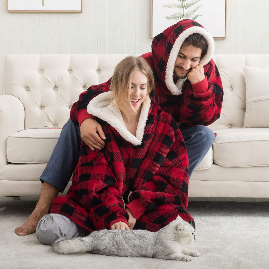 Unisex Thermal Fleece Hoodie - Noah-Red Black-XS-Nora Luxe