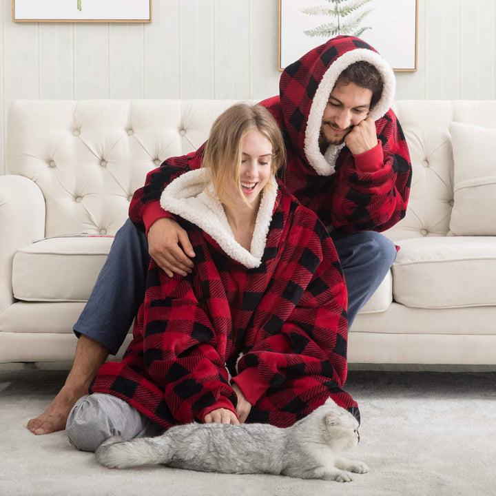 Unisex Thermal Fleece Hoodie - Noah-Red Black-XS-Nora Luxe