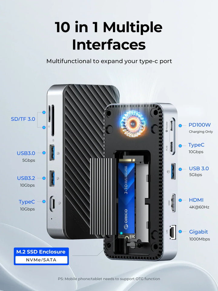 USB-C Docking Station with SSD Enclosure & Cooling Fan – 10-in-1 Pro Hub-State of Style