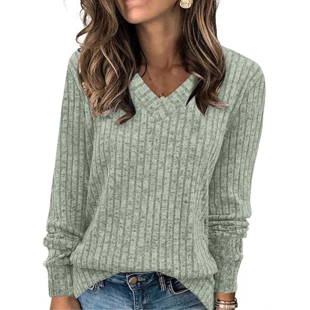 V-Neck Lightweight Tunic Sweater - Amanda-Cream Green-S-Nora Luxe