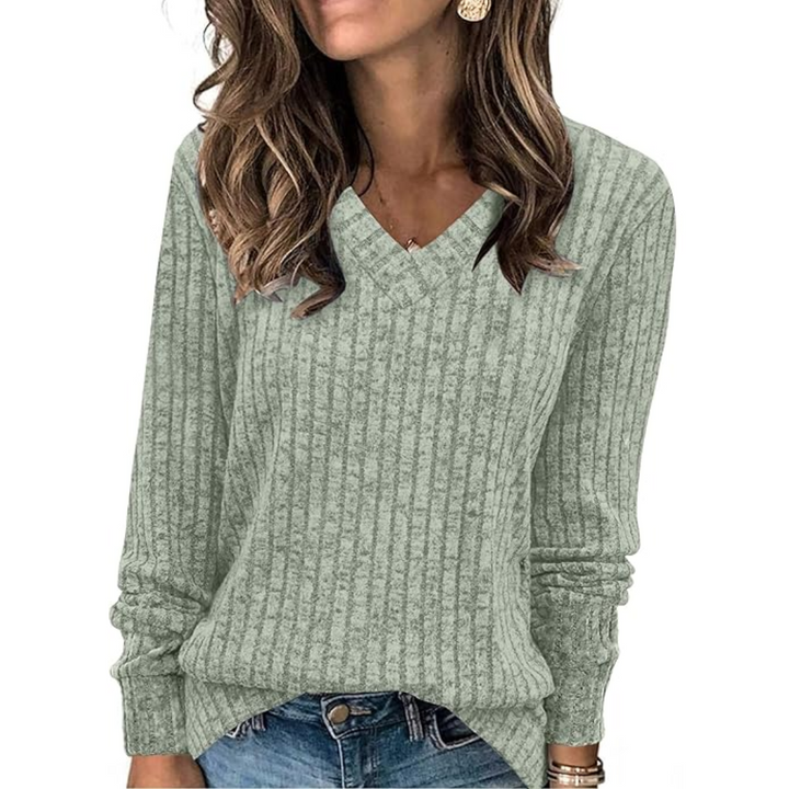 V-Neck Lightweight Tunic Sweater - Amanda-Cream Green-S-Nora Luxe
