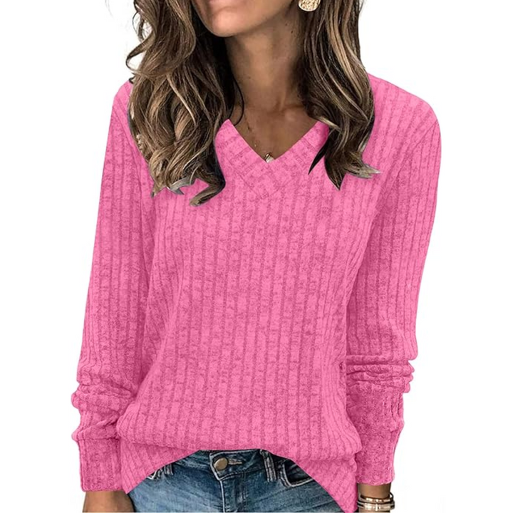V-Neck Lightweight Tunic Sweater - Amanda-Pink-S-Nora Luxe