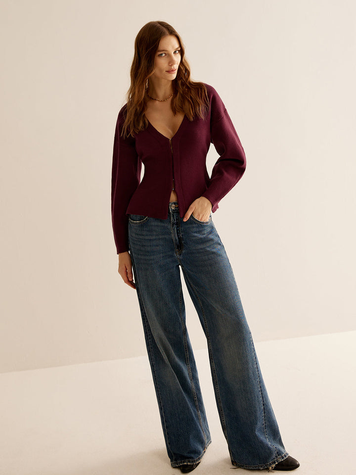 V-Neck Sweater for Women - Celeste-Bordeaux-XS-Nora Luxe