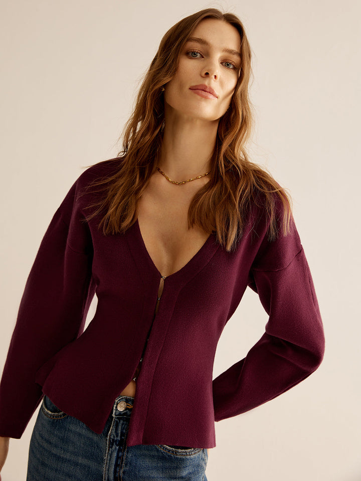 V-Neck Sweater for Women - Celeste-Bordeaux-XS-Nora Luxe
