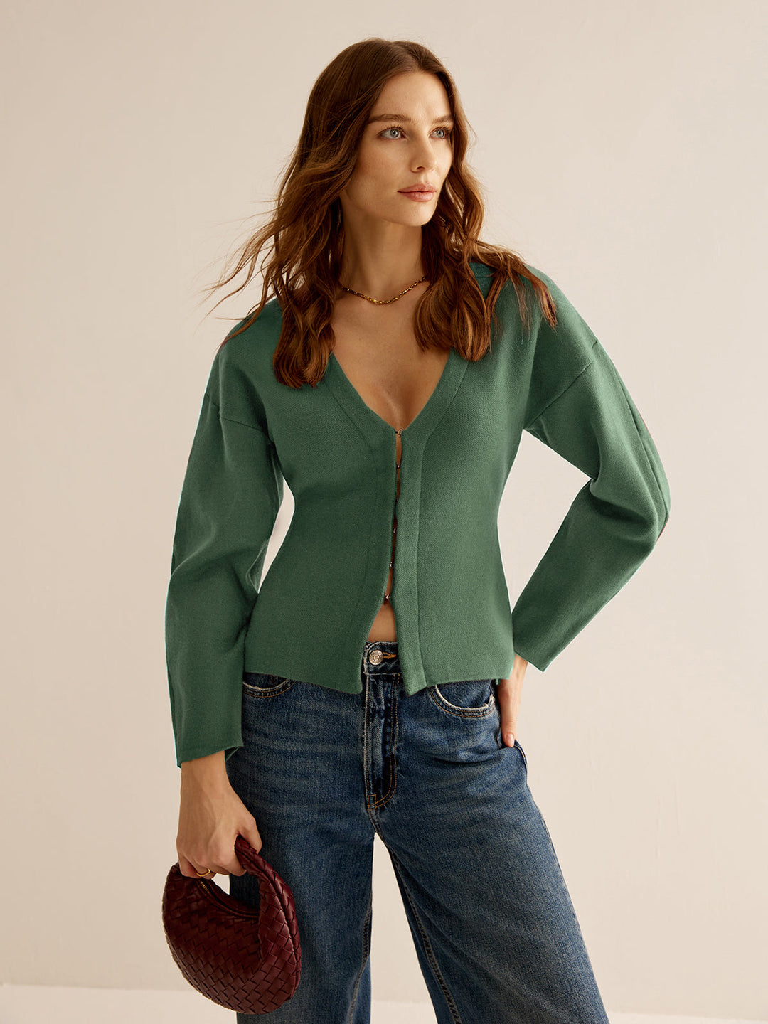 V-Neck Sweater for Women - Celeste-Green-XS-Nora Luxe