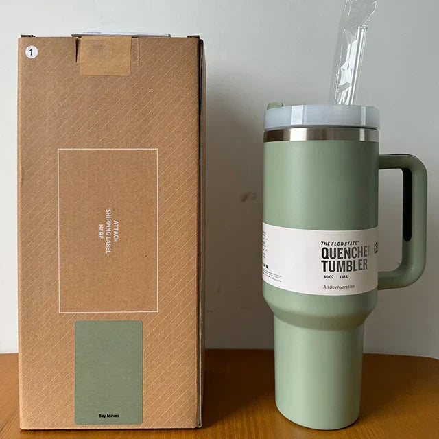 Vacuum Insulated Cup with Lid and Straw - ThermoTumbler-Army Green-Nora Luxe