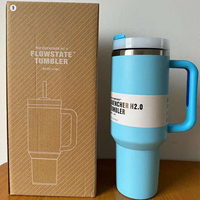 Vacuum Insulated Cup with Lid and Straw - ThermoTumbler-Baby blue-Nora Luxe