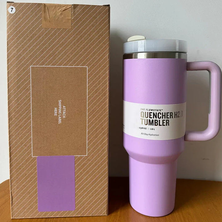 Vacuum Insulated Cup with Lid and Straw - ThermoTumbler-Baby pink-Nora Luxe