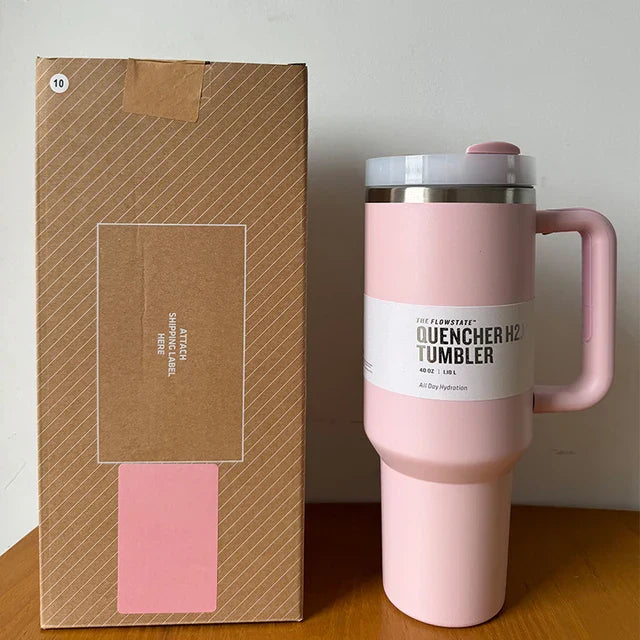 Vacuum Insulated Cup with Lid and Straw - ThermoTumbler-Baby pink-Nora Luxe